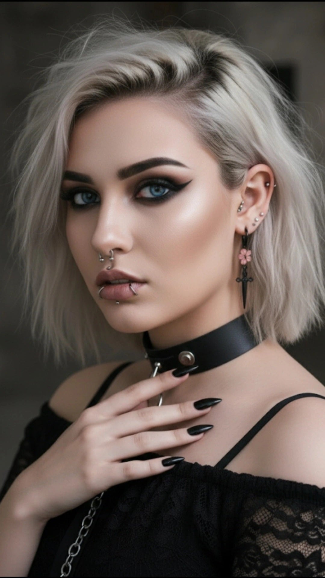 Cross Gothic Earings With Pink Lotus