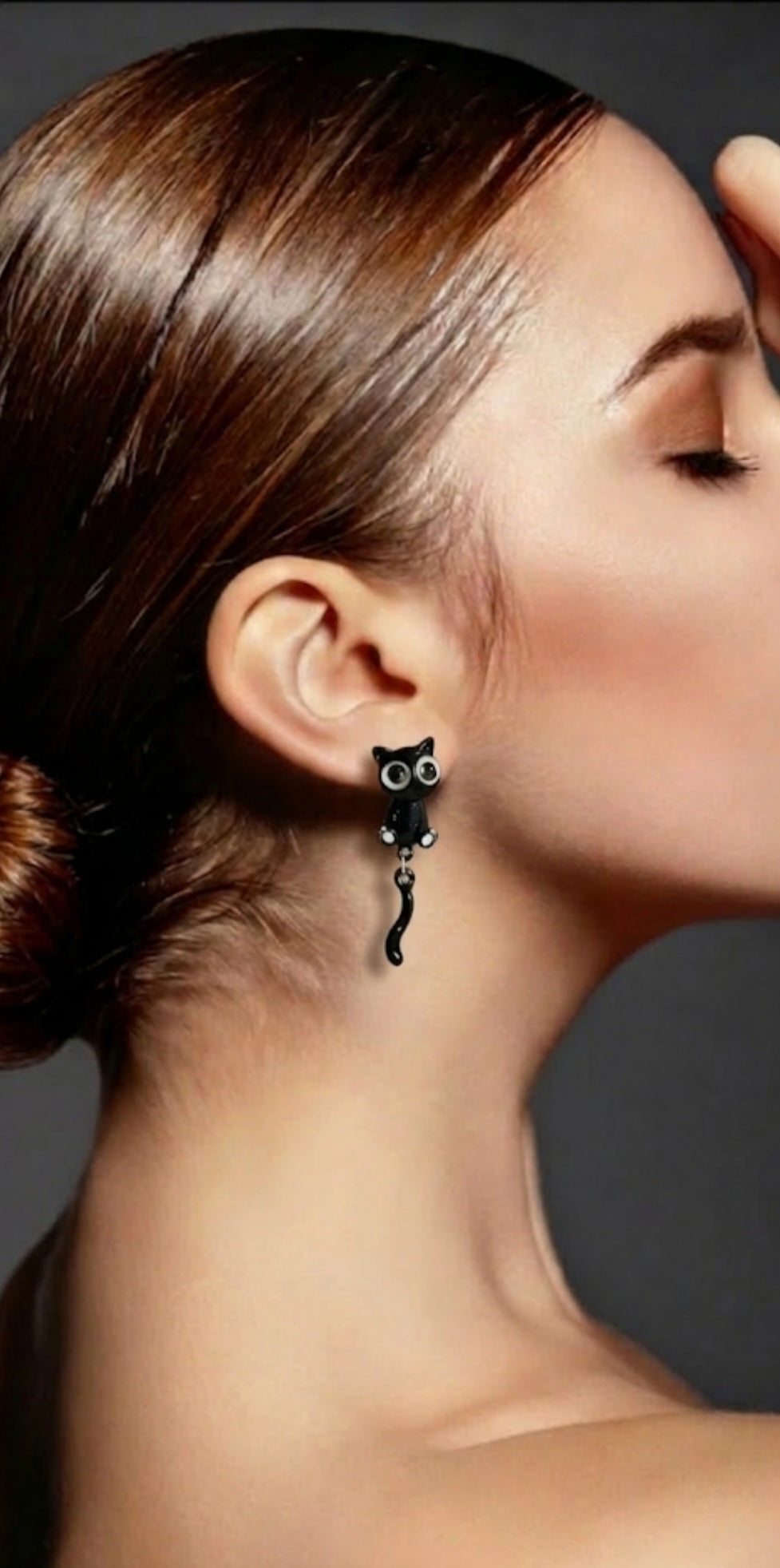 Girly Sweet And Cute Big Cat Eyes With Tail Earring