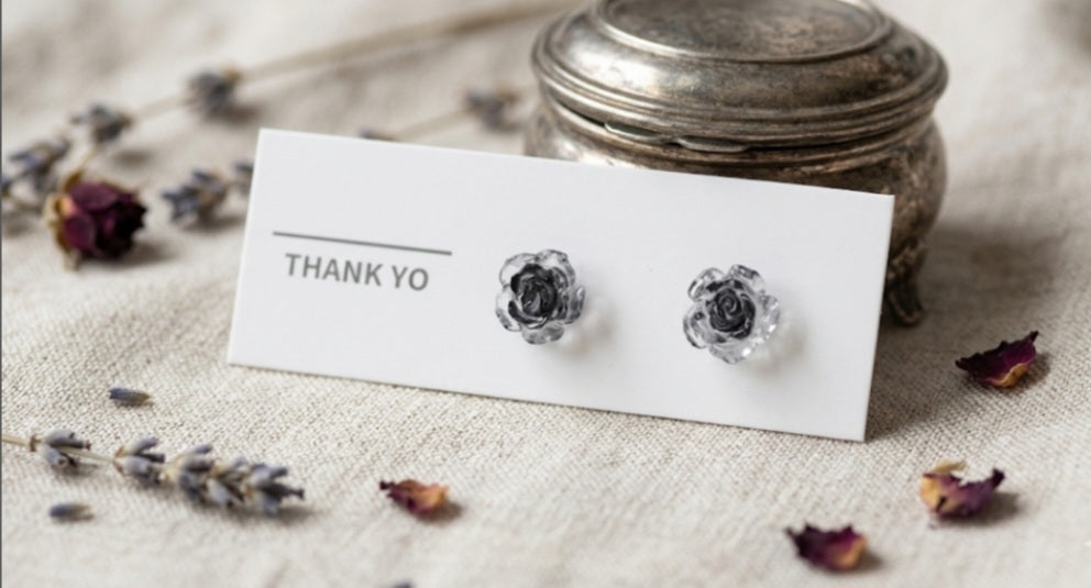Phantom Black Glass Purple Rose Earrings