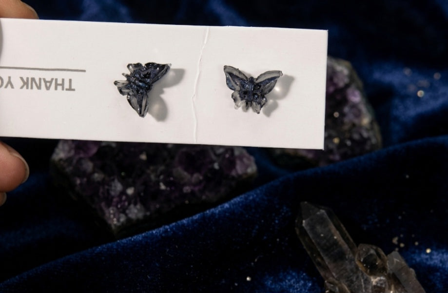 Phantom Black Glass Purple Butterfly Earrings