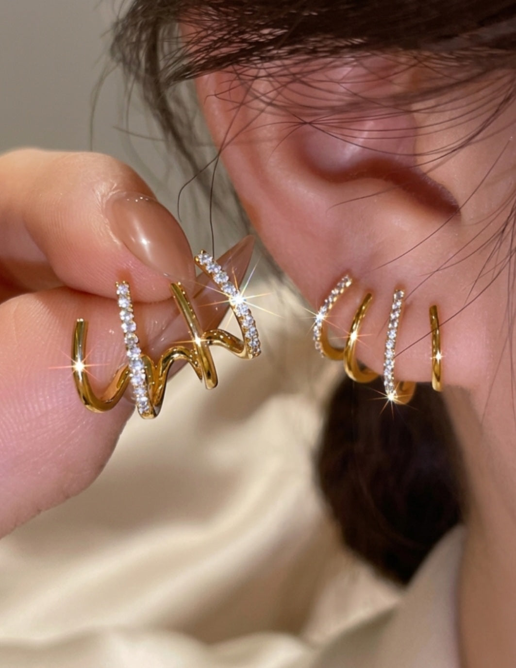 The "Triple Glow" Pavé Hoops Earrings