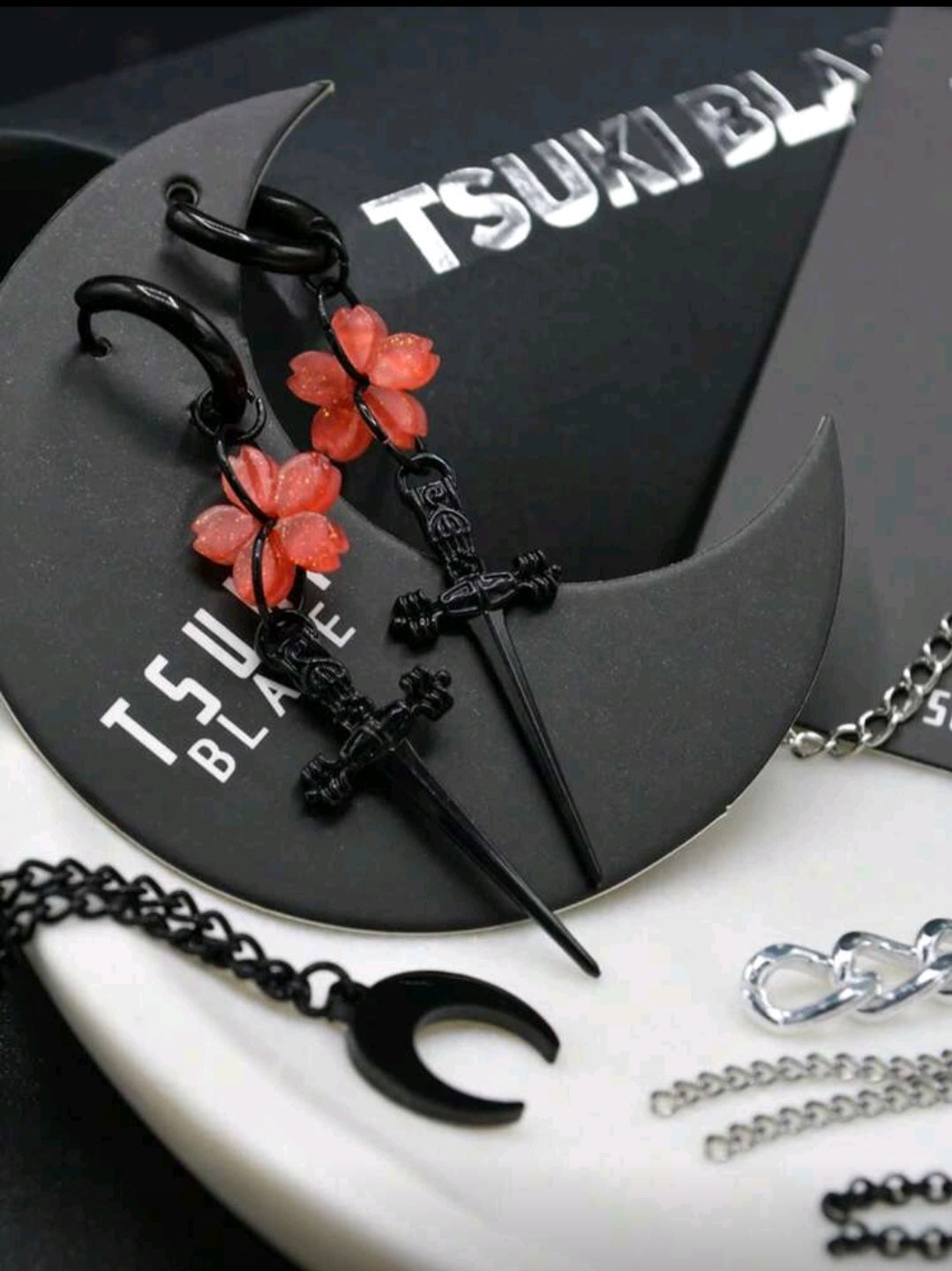 Cross Gothic Earings With Pink Lotus