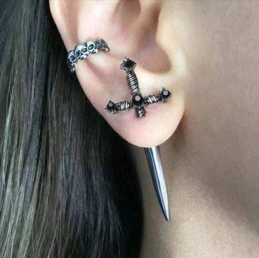 Black Steel Cross Earings