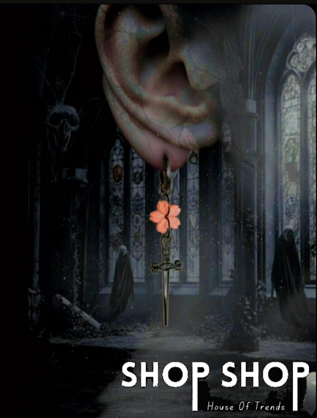 Cross Gothic Earings With Pink Lotus