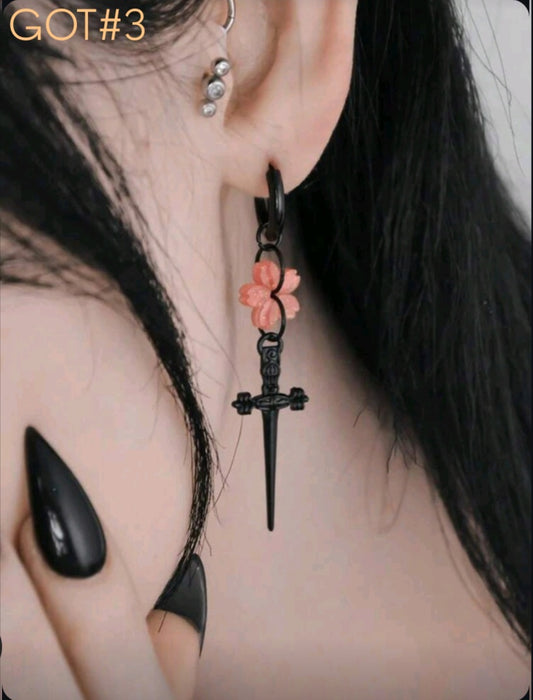 Cross Gothic Earings With Pink Lotus