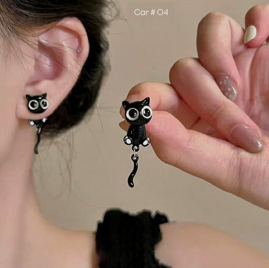 Girly Sweet And Cute Big Cat Eyes With Tail Earring