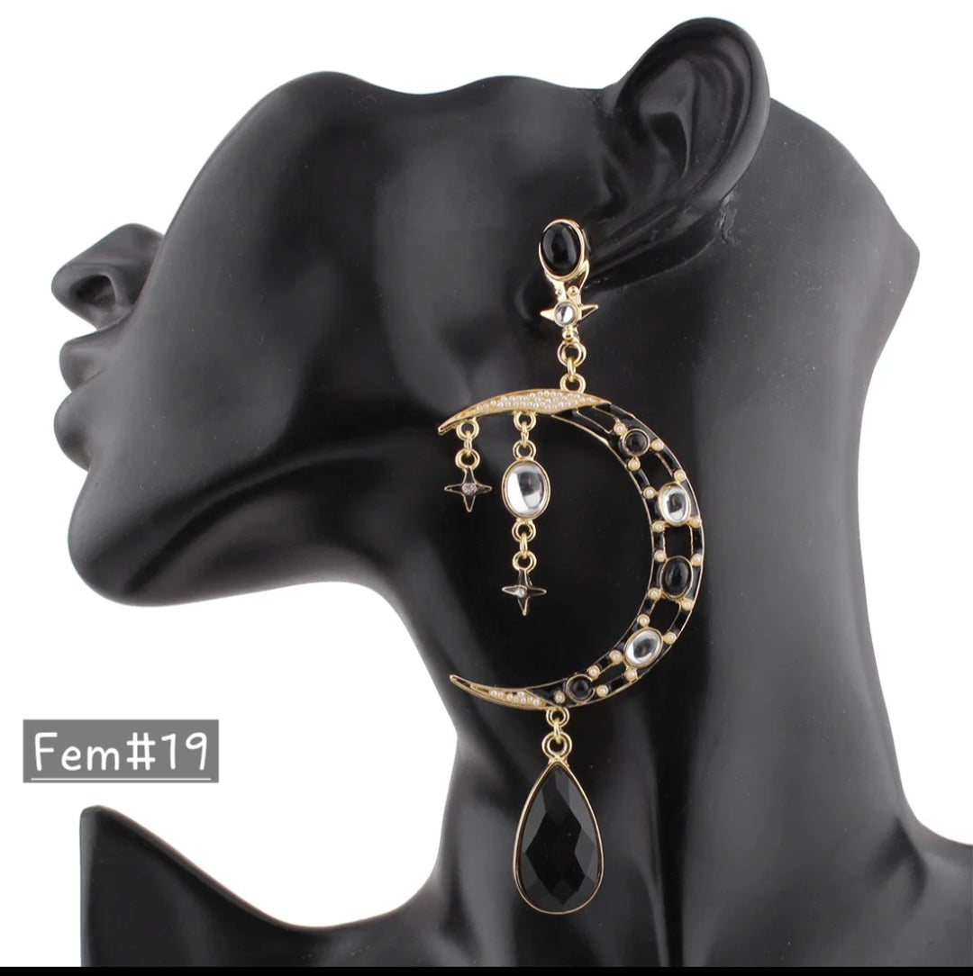 Electroplated Ethnic Moon Earrings