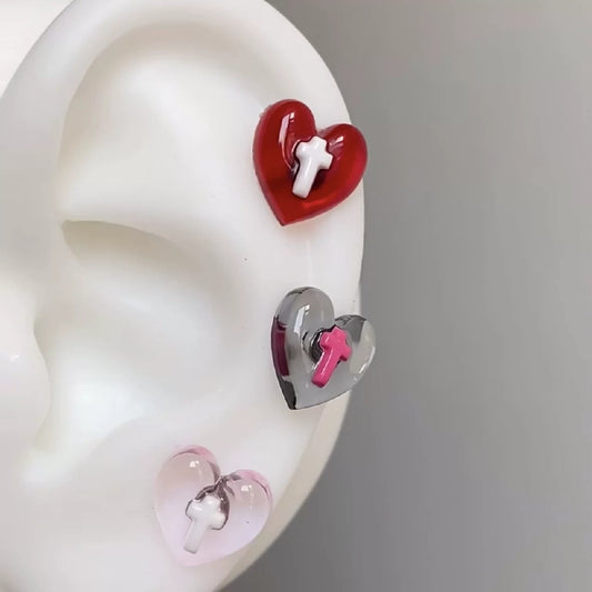 Cross Hearts Titanium Ear Bones