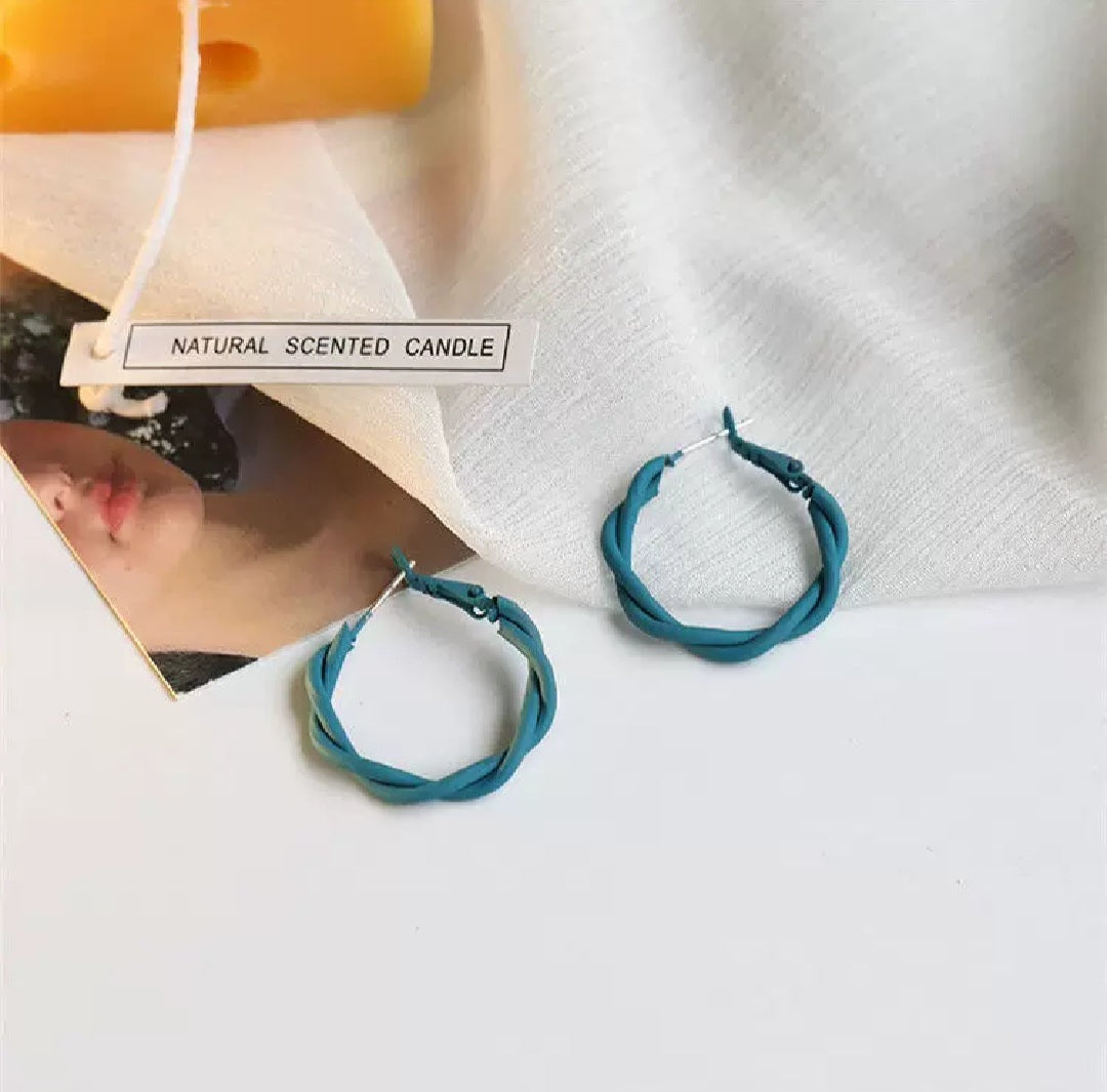 Teal Twisted Hoop Earrings