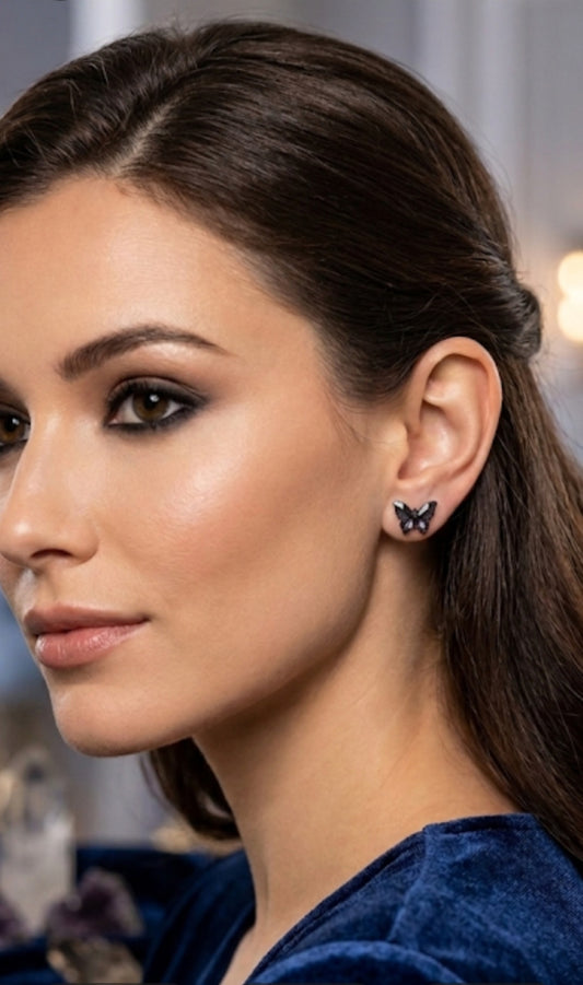 Phantom Black Glass Purple Butterfly Earrings