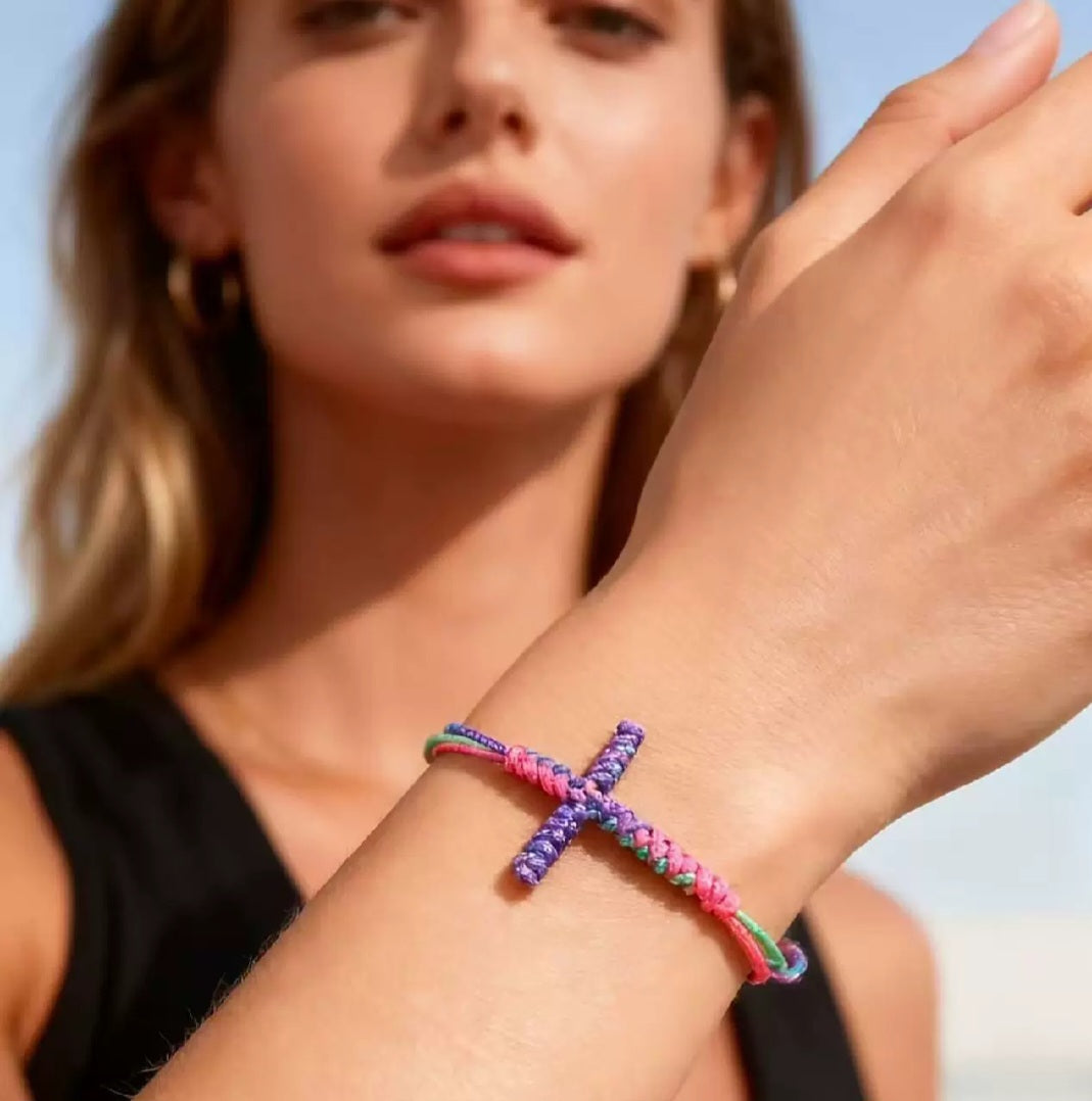 The Vibrant Braided Cross Bracelet 🌈✝️