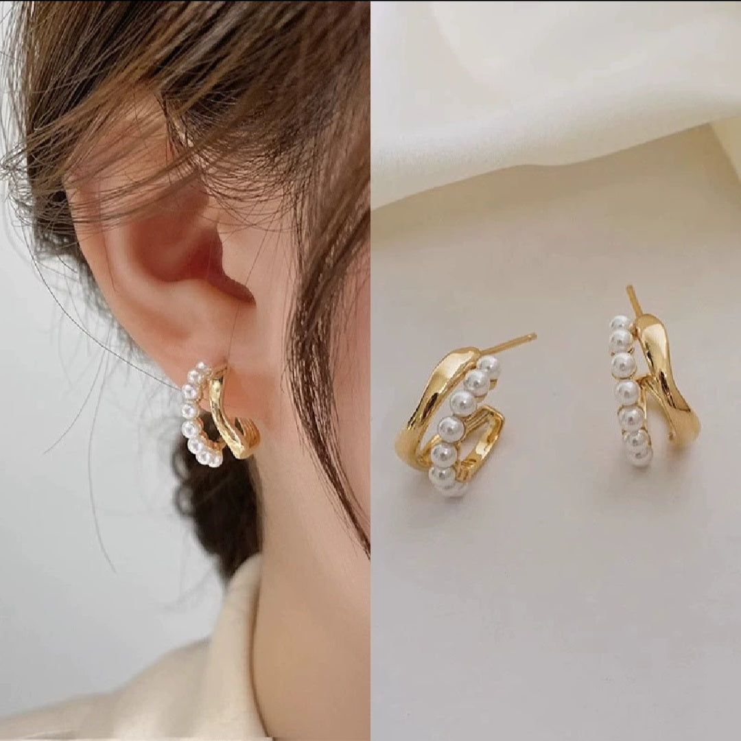 The "Half-Moon Pearl" Huggies Earrings