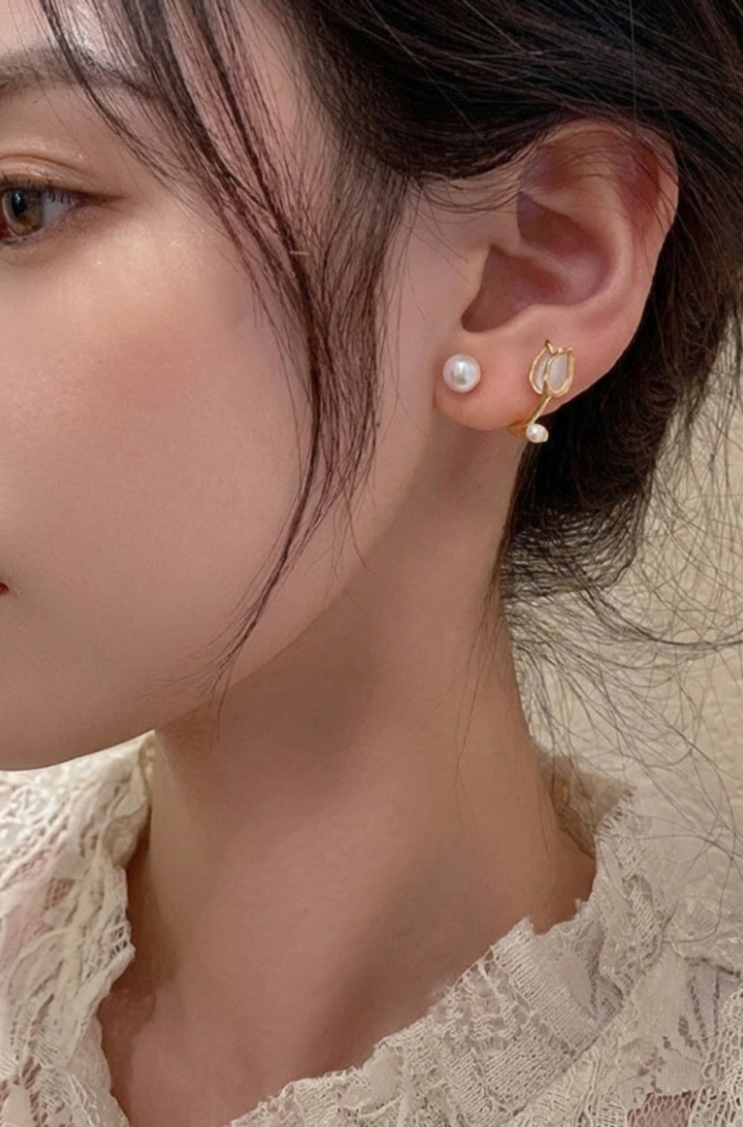 The "Golden Tulip" Pearl Jackets Earrings
