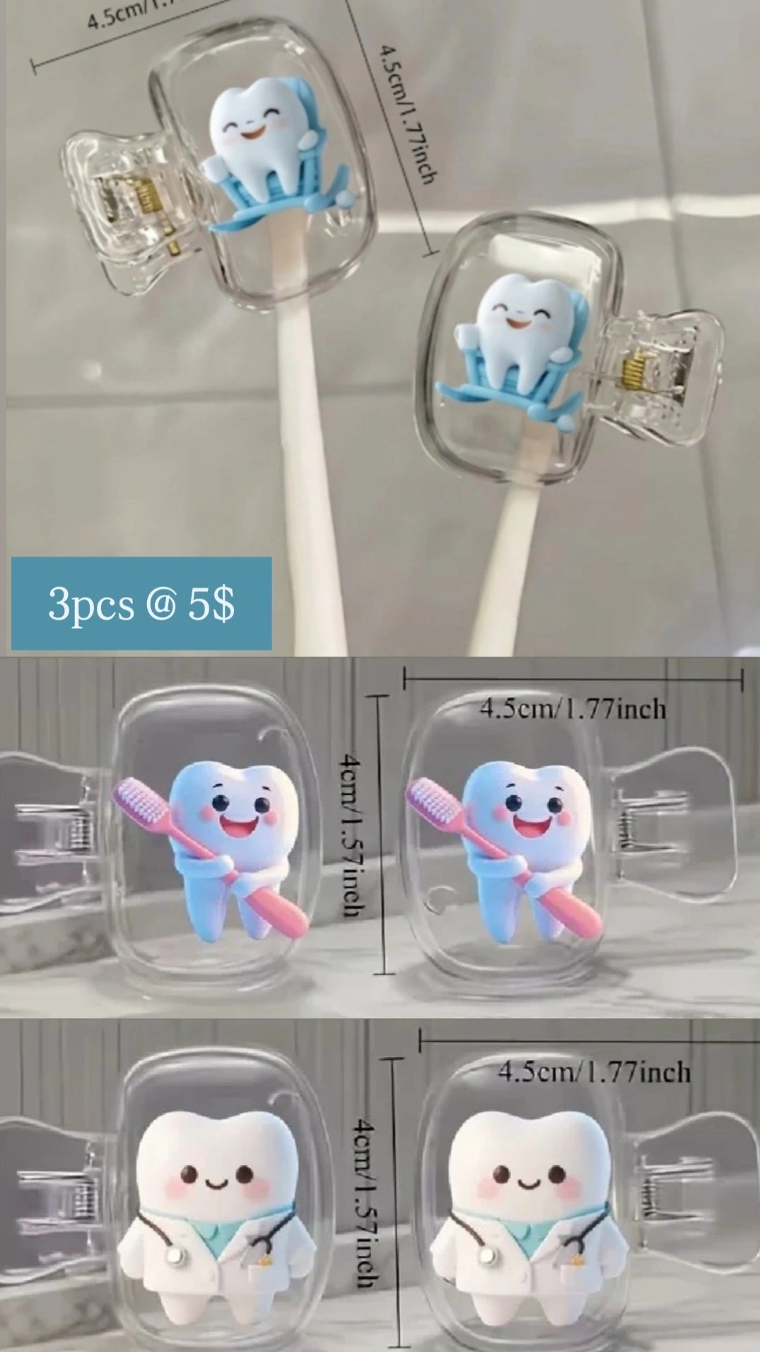 Unique Clear Claw Toothbrush Clips Protectors