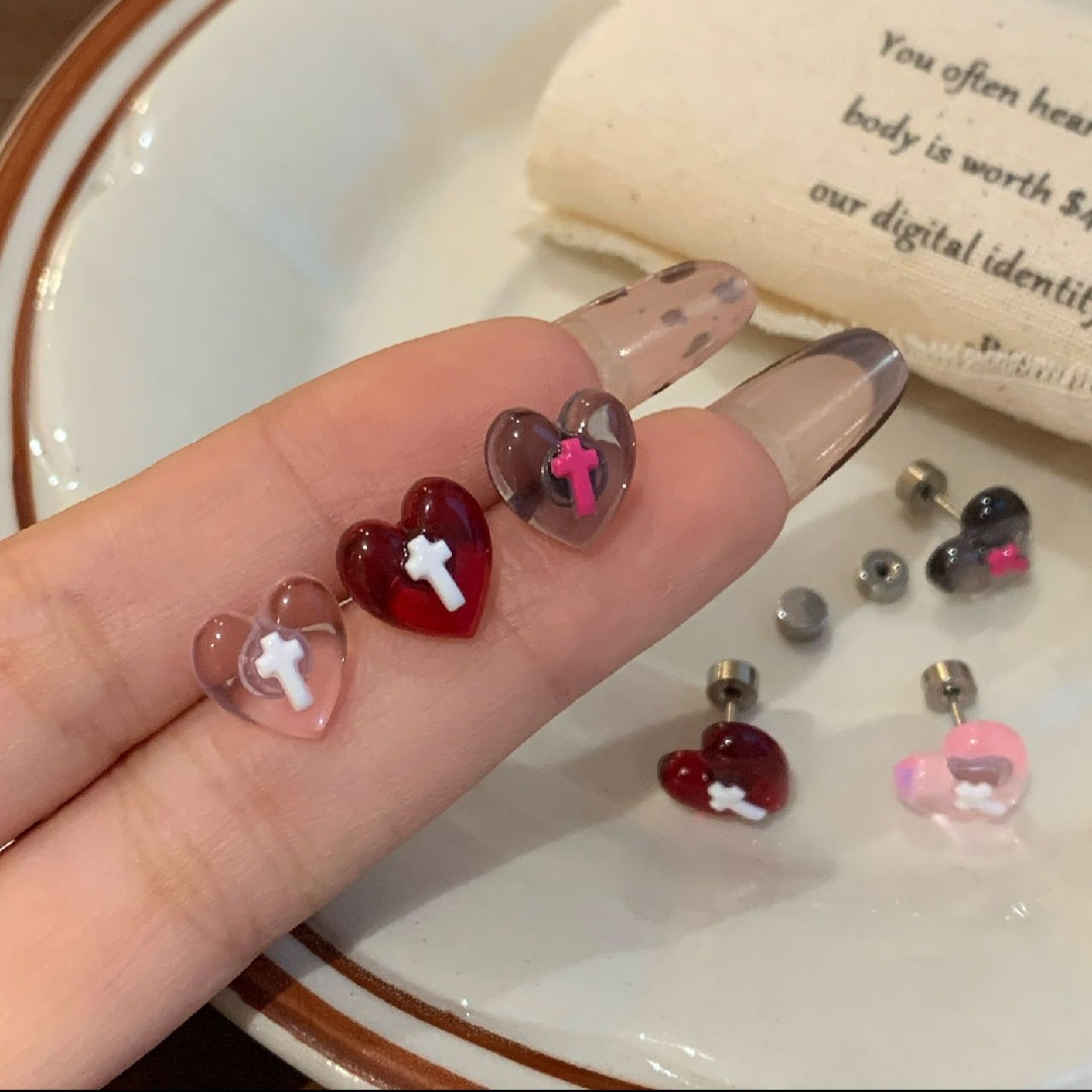 Cross Hearts Titanium Ear Bones