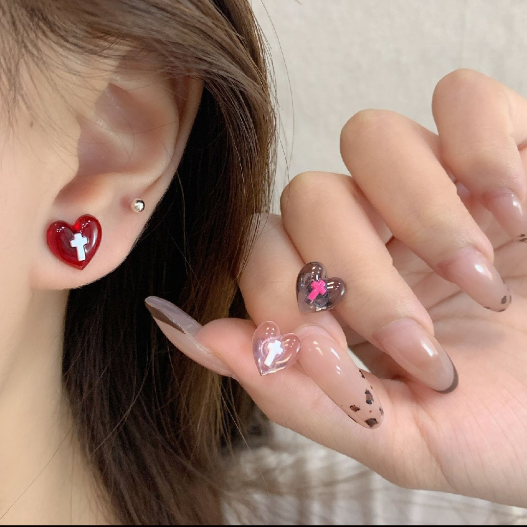 Cross Hearts Titanium Ear Bones