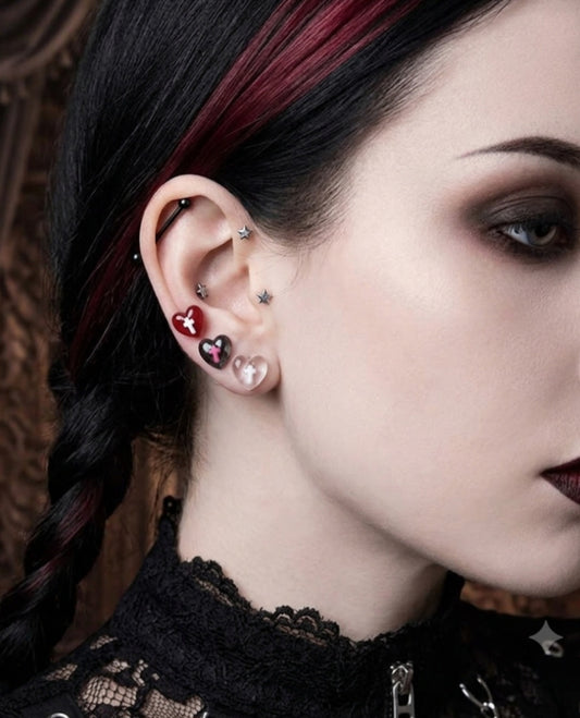 Cross Hearts Titanium Ear Bones